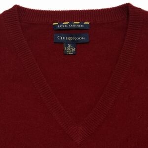 Club Room Estate Cashmere Sweater Mens XL Burgundy Red V Neck 100% Cashmere
